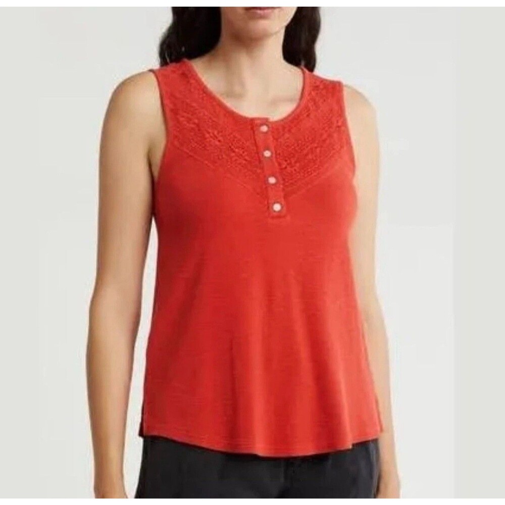 Lucky Brand Lace Trim Tank, Poppy Red, Women's Size Medium